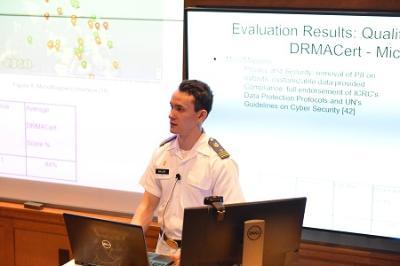 Tanner Mallari 鈥�22 presents his senior thesis, 鈥淓valuation of Crowdsourcing Applications in Disaster Relief.鈥�